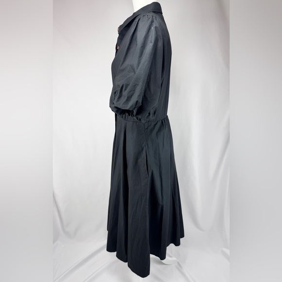 A Loves A Black 100% Cotton Puff Sleeve Button Front Midi Dress Sz 12 - Picture 3 of 10